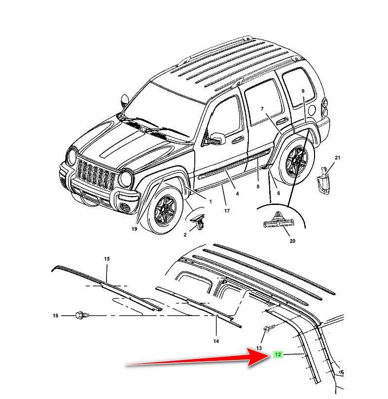 Молдинг стійки передньої, лівої MOPAR 55360053AC Jeep Cherokee — запчастина Jeep — купити в Україні Jeep.in.ua