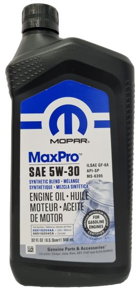 Моторна олива MaxPro 5w-30, 0,946L MOPAR 68518204AA Jeep Wrangler, Grand Cherokee; Fiat Freemont; Chrysler Voyager — запчастина Jeep — купити в Україні Jeep.in.