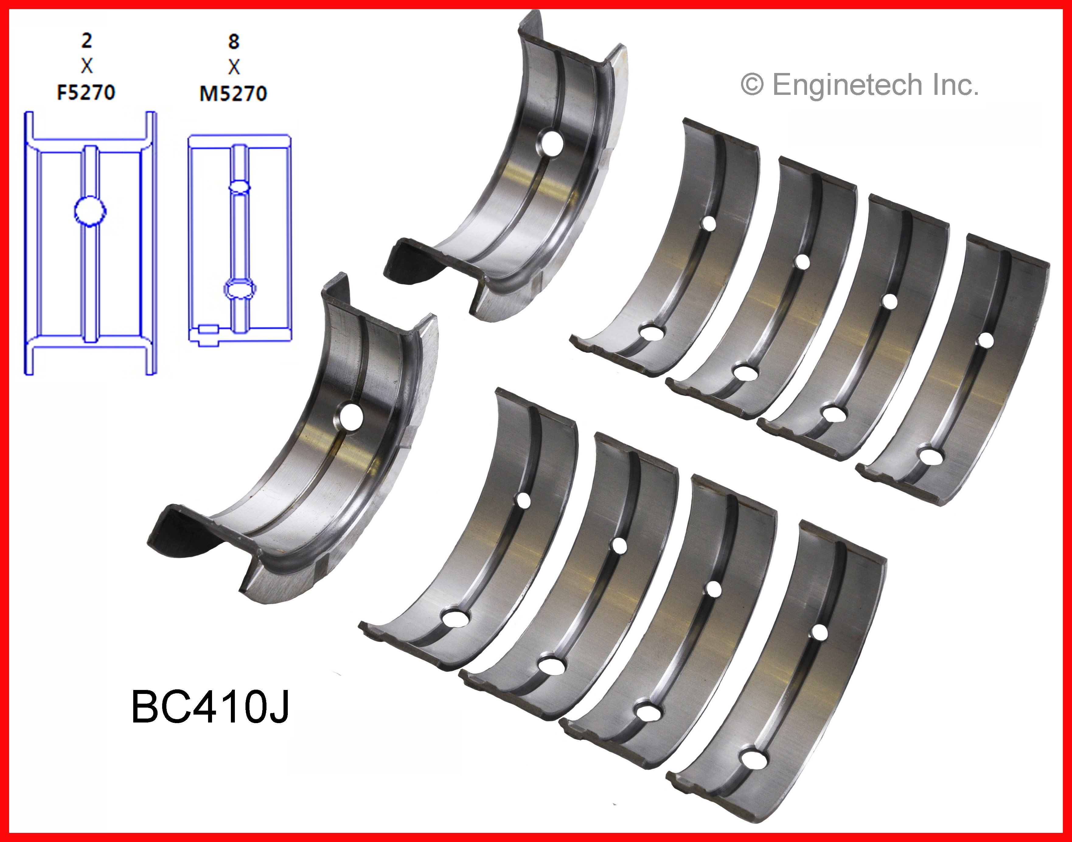 Вкладиші корінні +0,25мм Enginetech BC410J25MM Jeep Wrangler; Dodge Stratus, Neon, Grand Caravan, Caravan; Chrysler Voyager, Sebring, PT Cruiser, Neon — запчаст