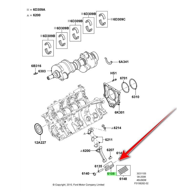 Поршень FORD 8R3Z6108D Ford Mustang, Explorer — запчастина Jeep — купити в Україні Jeep.in.ua