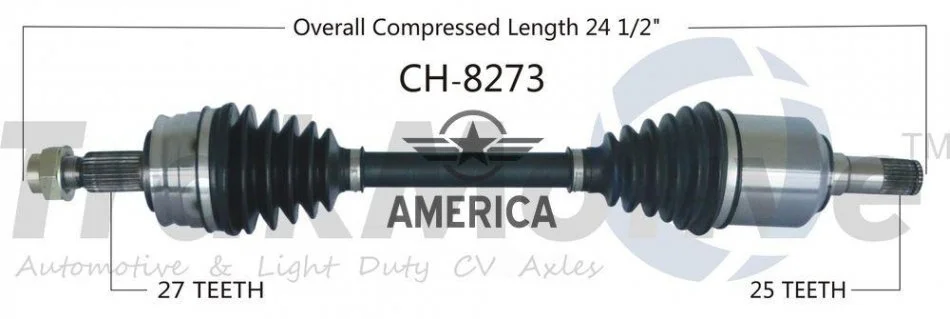 Напіввісь передня ліва 2.0L, 2.4L Manual trans 25 Splines inner — артикул CH8273 — TRAKMOTIVE — запчастина Jeep — купити в Україні Jeep.in.ua